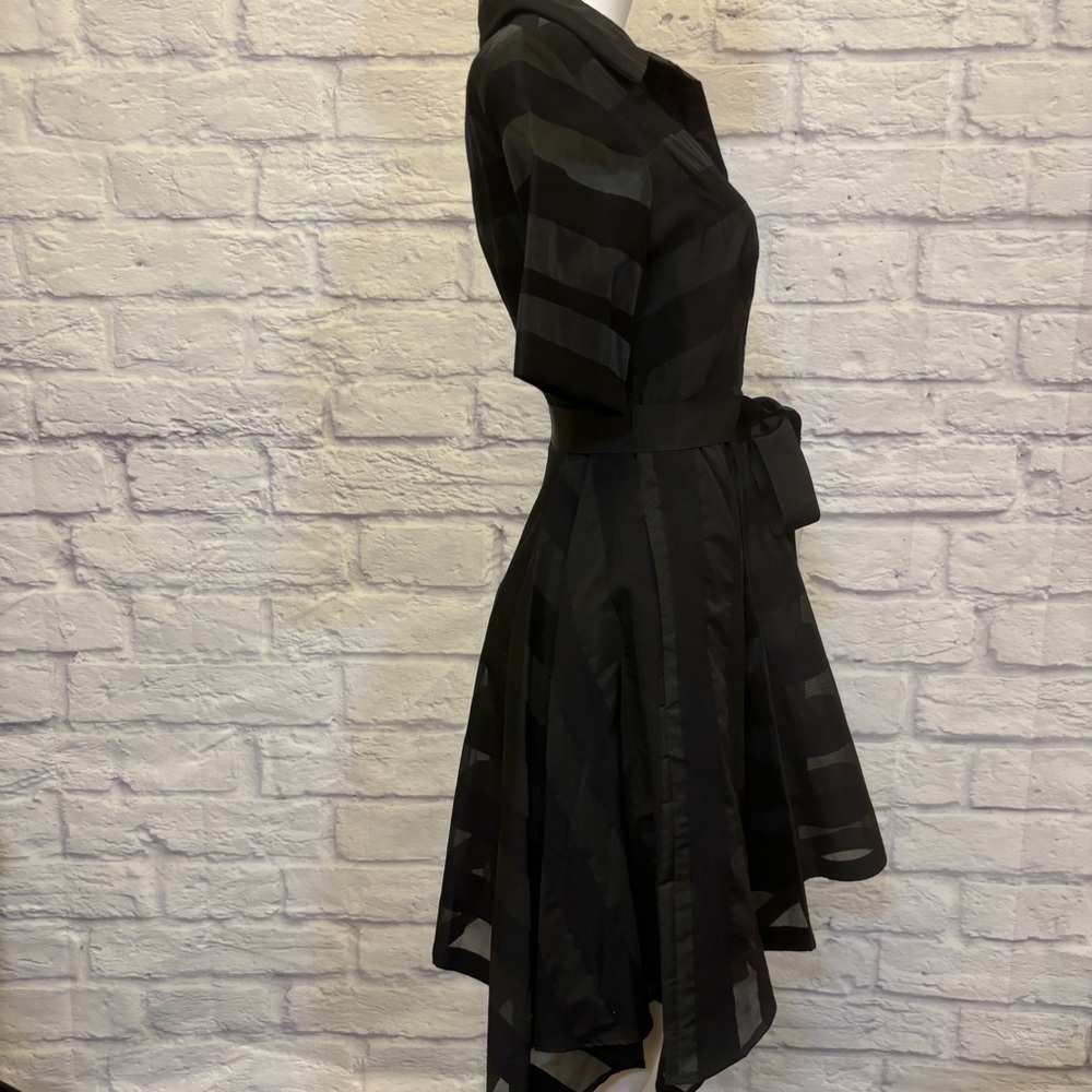 Belle Badgley Mischka 2 Dress Black Striped Short Sleeve Party Fit & Flare - Picture 5 of 12